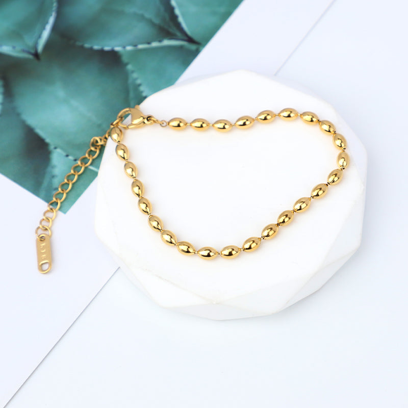 Gelang Wanita Minimalis - Rantai Emas dengan Manik Stainless Steel, Aksesoris Perhiasan Elegan - 我的商店