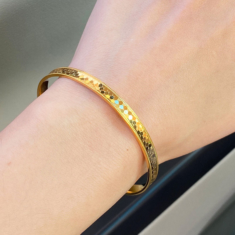 Gelang Wanita Lapis Emas 18K - Stainless Steel, Elegan, Trendi & Cocok untuk Tunangan! - 我的商店