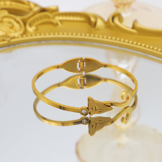 Gelang Wanita Liontin Rubah Emas - Stainless Steel Anti Kusam, Aksesoris Fashion 2025 - 我的商店