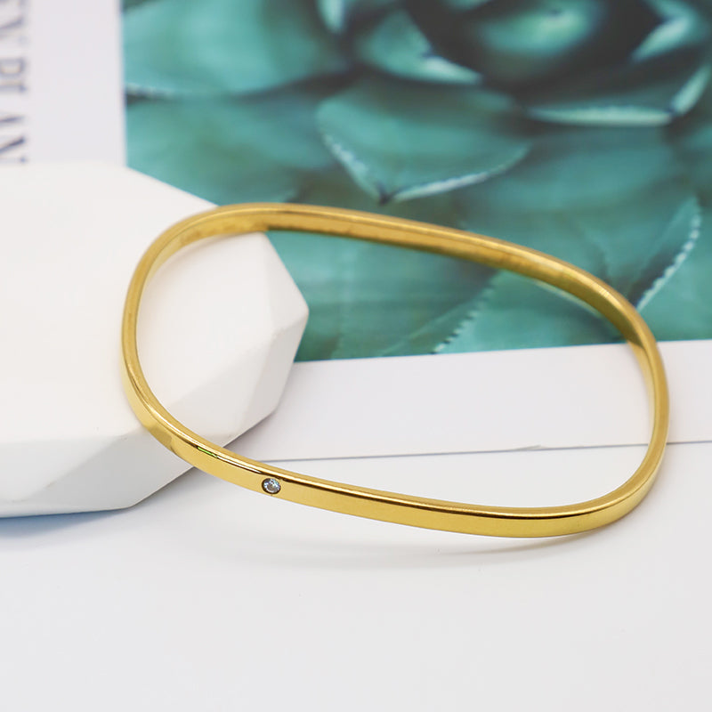 Gelang Wanita Vintage Minimalis - Stainless Steel Lapis Emas 18K Anti Kusam, Aksesoris Fashion Elegan - 我的商店