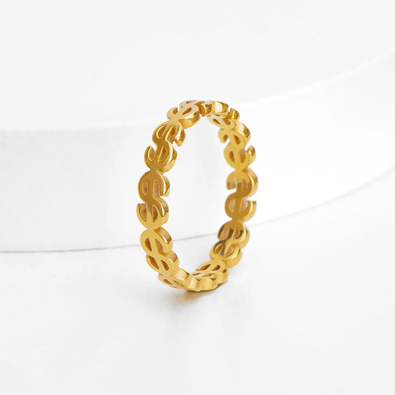 Cincin Money Catcher untuk Wanita - 18k Emas Stainless Steel Anti Pudar | Aksesoris Fashion Elegan - 我的商店