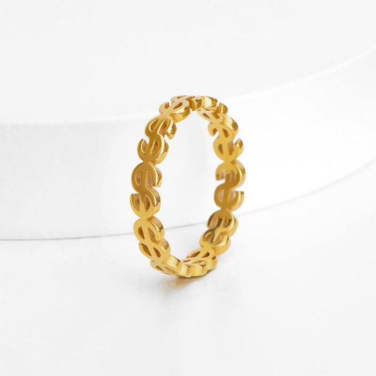 Cincin Money Catcher untuk Wanita - 18k Emas Stainless Steel Anti Pudar | Aksesoris Fashion Elegan - 我的商店