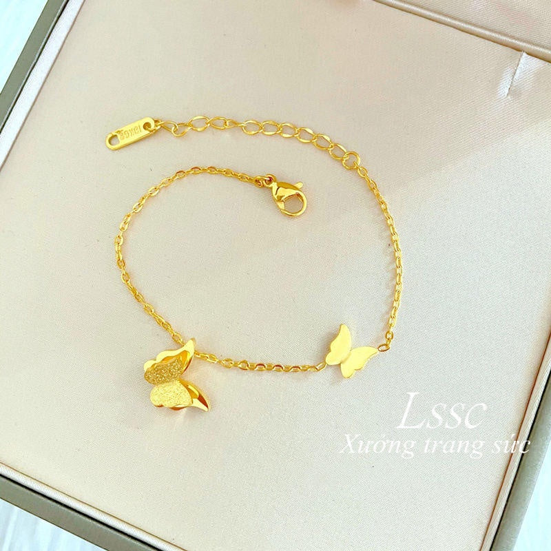 Gelang Wanita Stainless Steel - Rantai Emas 18K Motif Kupu-Kupu, Anti Kusam & Elegan - 我的商店