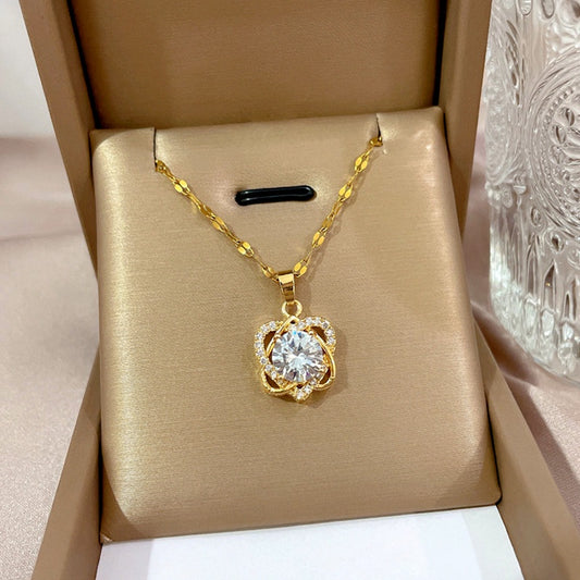 Kalung Couple Berlian Gaya Korea - Dua Hati Stainless Steel Lapis Emas, Hadiah Spesial - 我的商店