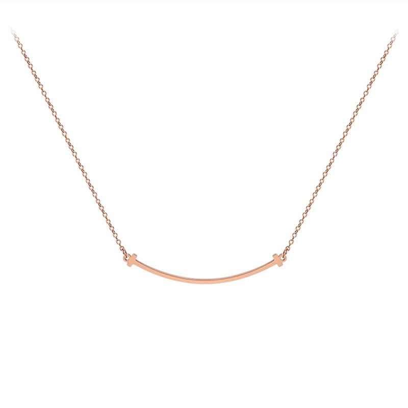 Kalung Senyum Emas Rose 18K - Rantai Klavikula Minimalis & Anti Karat untuk Wanita - 我的商店