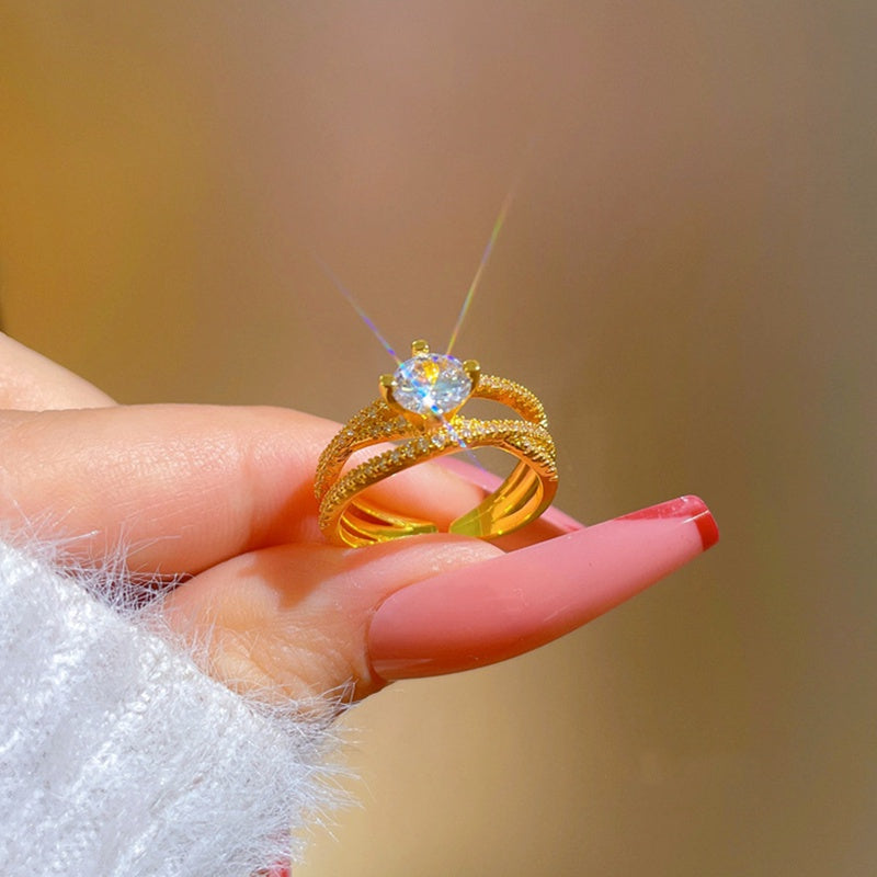 Cincin Berlian Adjustable untuk Wanita - Singsing Emas dengan Kotak Perhiasan | Aksesoris Elegan - 我的商店