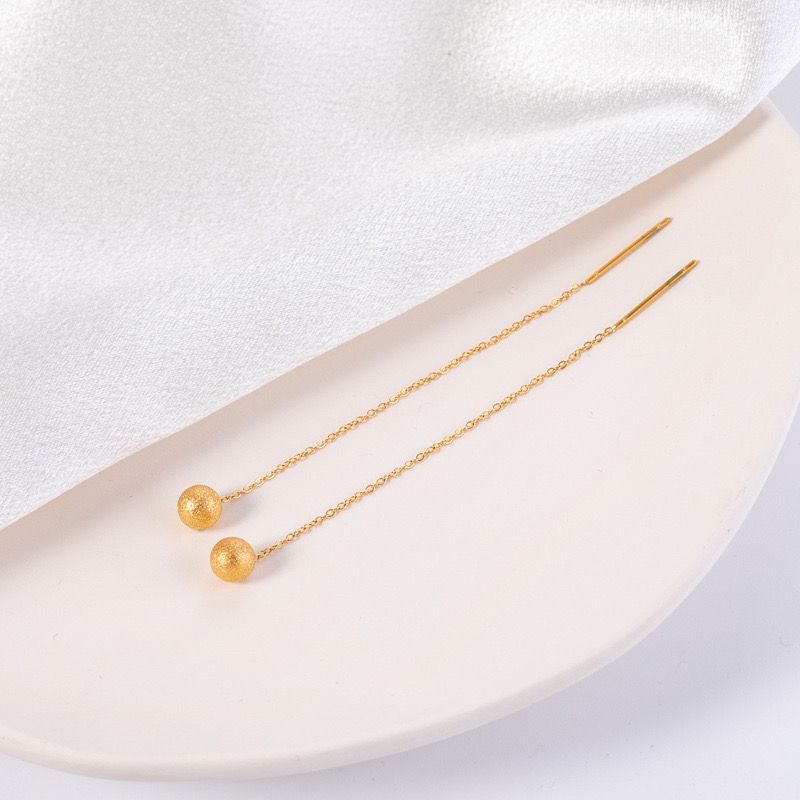 Anting untuk Wanita - Bead Frosted Gantung Stainless Steel Hypoallergenic | Perhiasan Elegan - 我的商店