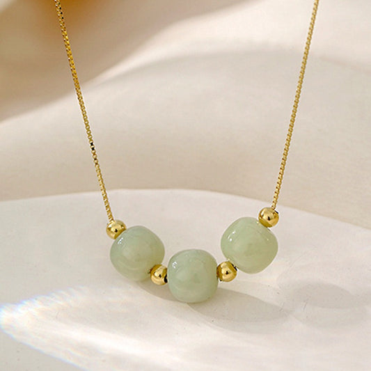 Kalung Manik Giok Minimalis untuk Wanita - Pendant Stainless Steel Anti Pudar | Aksesoris Perhiasan Elegan - 我的商店
