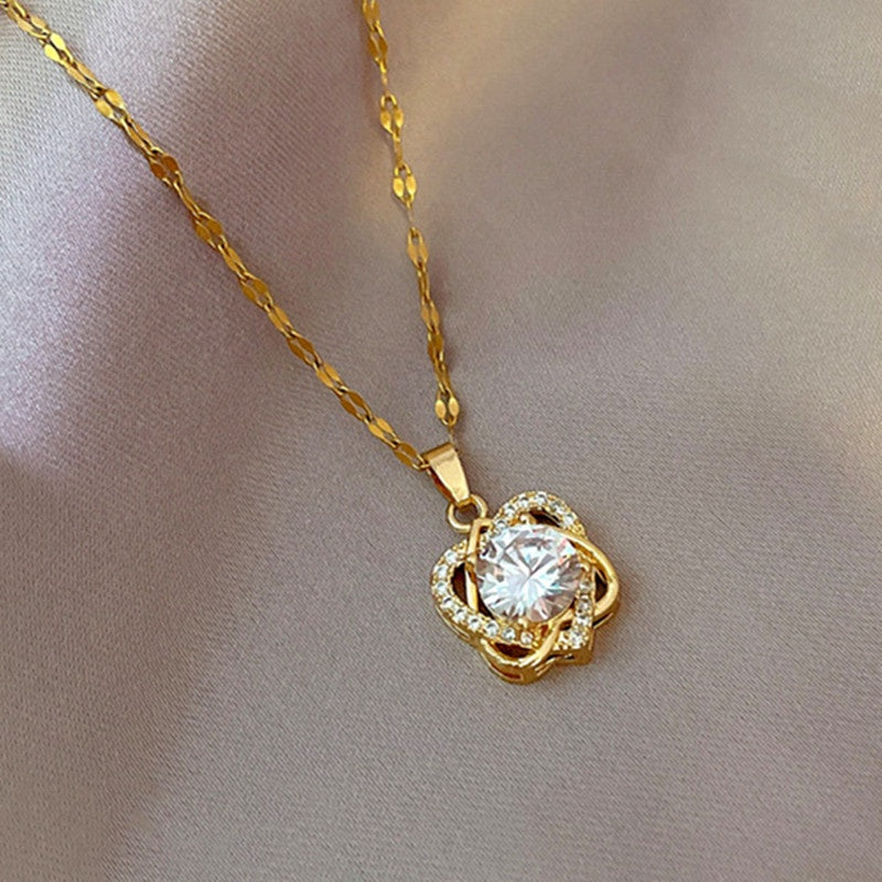 Kalung Couple Berlian Gaya Korea - Dua Hati Stainless Steel Lapis Emas, Hadiah Spesial - 我的商店