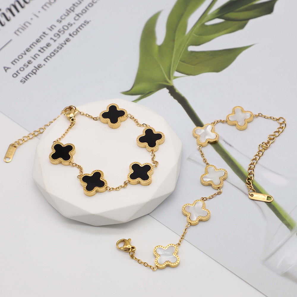 Four-leaf Clover Set Gelang Keberuntungan - Perhiasan Wanita Anti Karat dari Baja Tahan Karat 我的商店