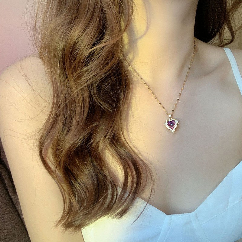 Kalung Wanita Liontin Heart of the Ocean - Stainless Steel Lapis Emas 18K, Tidak Kusam, Elegan & Trendi! - 我的商店