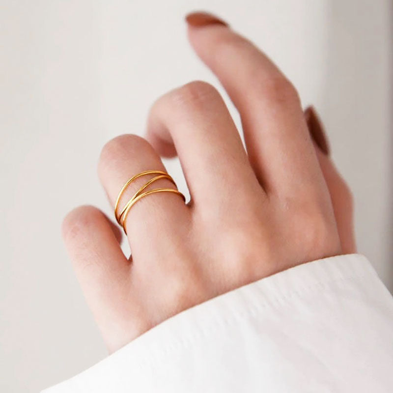 Cincin Wanita Minimalis Lapis Emas 18K - Stainless Steel, Tidak Kusam, Elegan & Terjangkau! - 我的商店