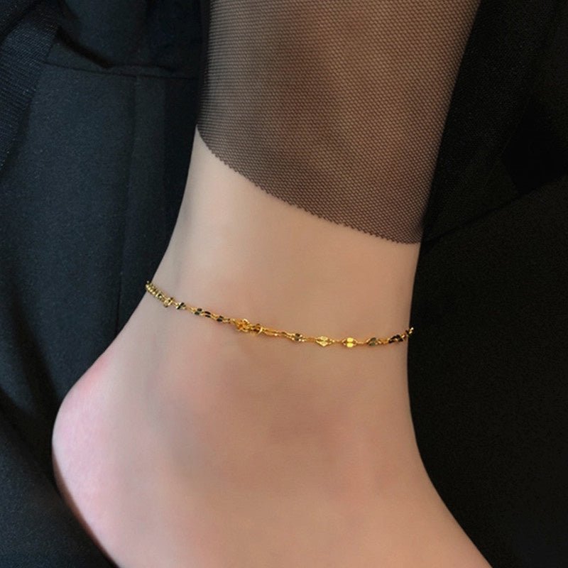 Gelang Kaki Rantai Emas untuk Wanita – Perhiasan Stainless Steel Anti Karat, Desain Simpel - 我的商店