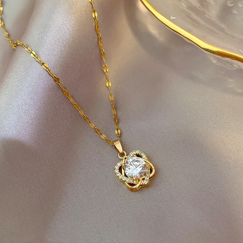 Kalung Couple Berlian Gaya Korea - Dua Hati Stainless Steel Lapis Emas, Hadiah Spesial - 我的商店