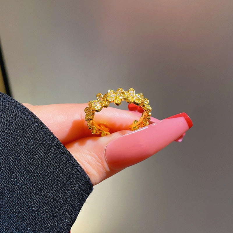 Cincin Wanita Bunga Adjustable Vintage - Emas, Elegan & Cocok untuk Hadiah! - 我的商店