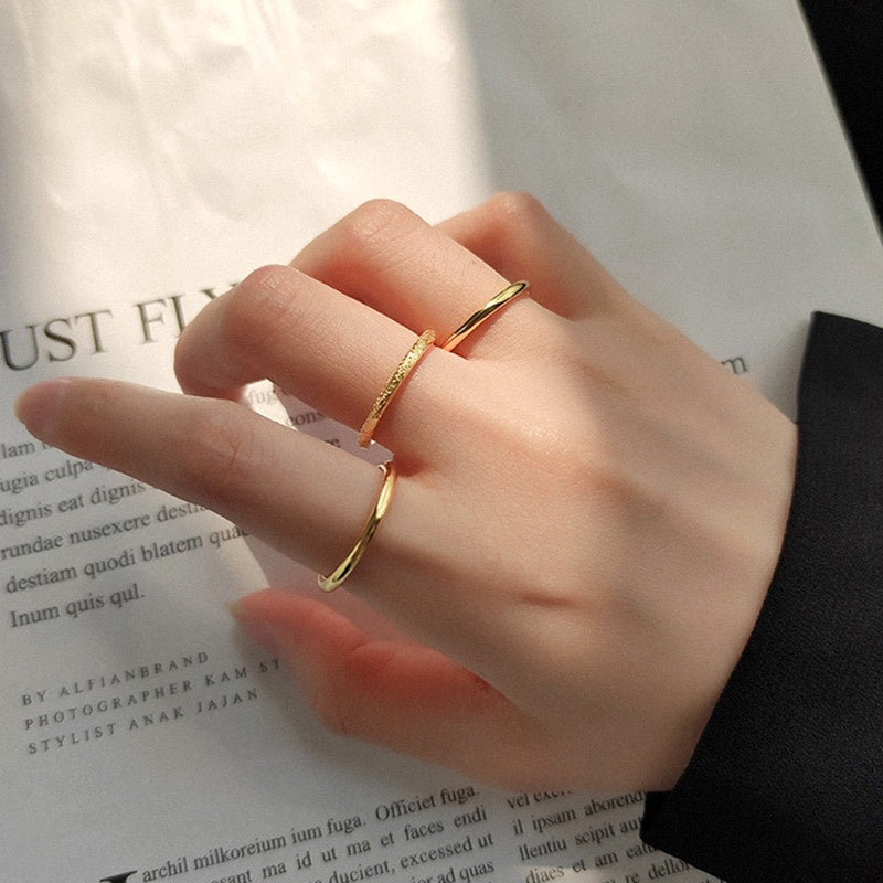Cincin wanita anti karat stainless steel - 3pcs/set cincin emas tiga potong desain sederhana aksesoris Korea - 我的商店