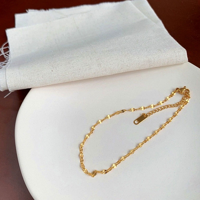 Gelang Kaki Rantai Emas untuk Wanita – Perhiasan Stainless Steel Anti Karat, Desain Simpel - 我的商店