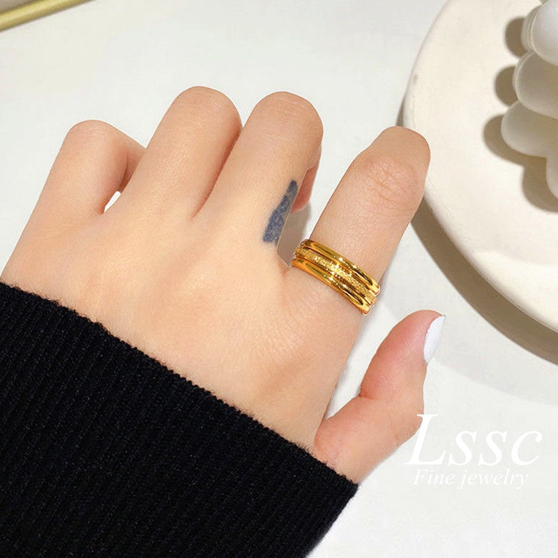 Cincin wanita anti karat stainless steel - 3pcs/set cincin emas tiga potong desain sederhana aksesoris Korea - 我的商店