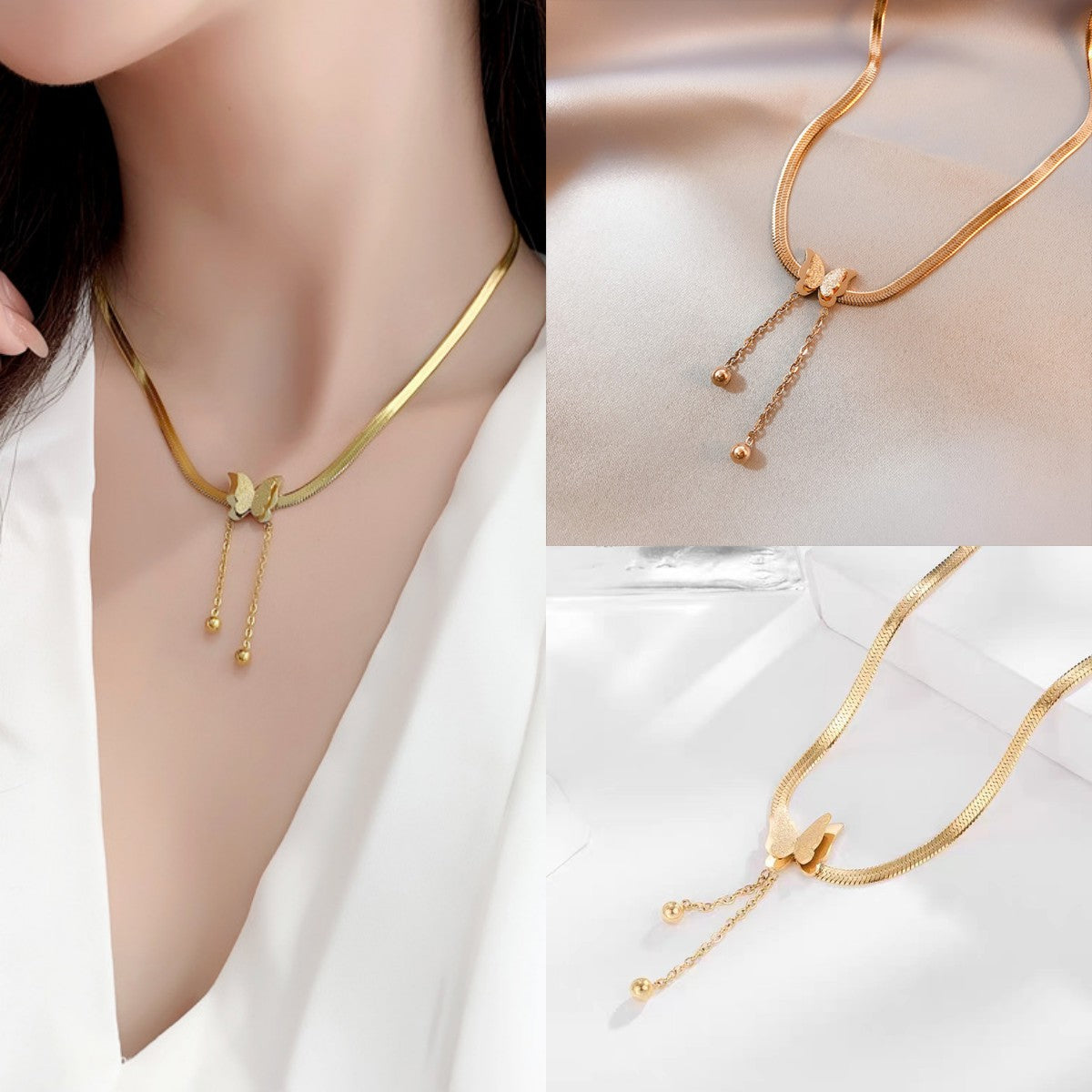 Kalung Kupu-Kupu Emas 18K - Stainless Steel Anti Pudar & Hypoallergenic | Perhiasan Wanita Elegant - 我的商店