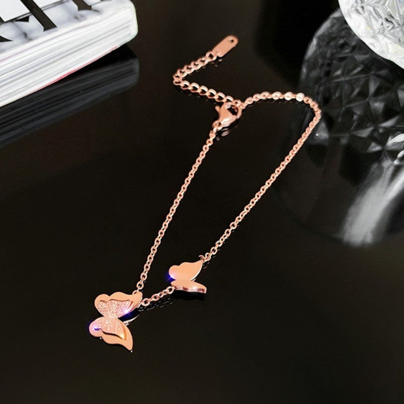 Gelang Kupu-Kupu Emas 18k untuk Wanita - Gelang Kaki Titanium Steel Anti Karat | Perhiasan Elegan - 我的商店