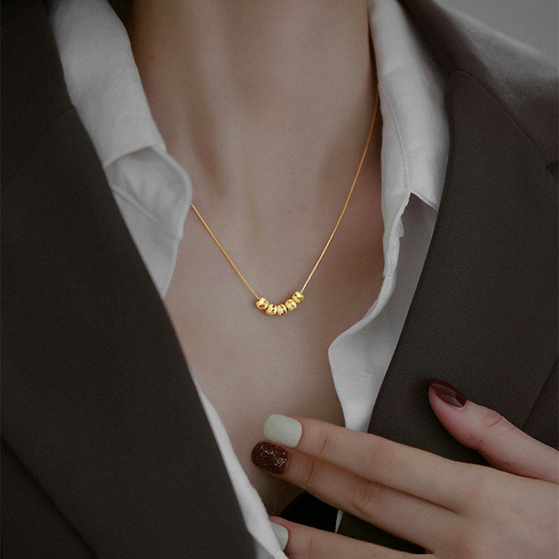 Kalung Lucky Beads Stainless Silver untuk Wanita - Rantai Emas Anti Pudar | Choker Perhiasan Elegan - 我的商店