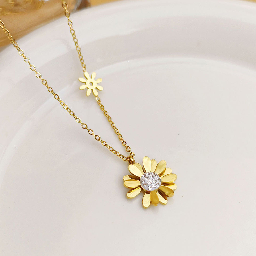 Gosir Kalung Wanita Liontin Bunga Daisy - Stainless Steel Lapis Emas, Tidak Kusam, Elegan & Trendi! - 我的商店