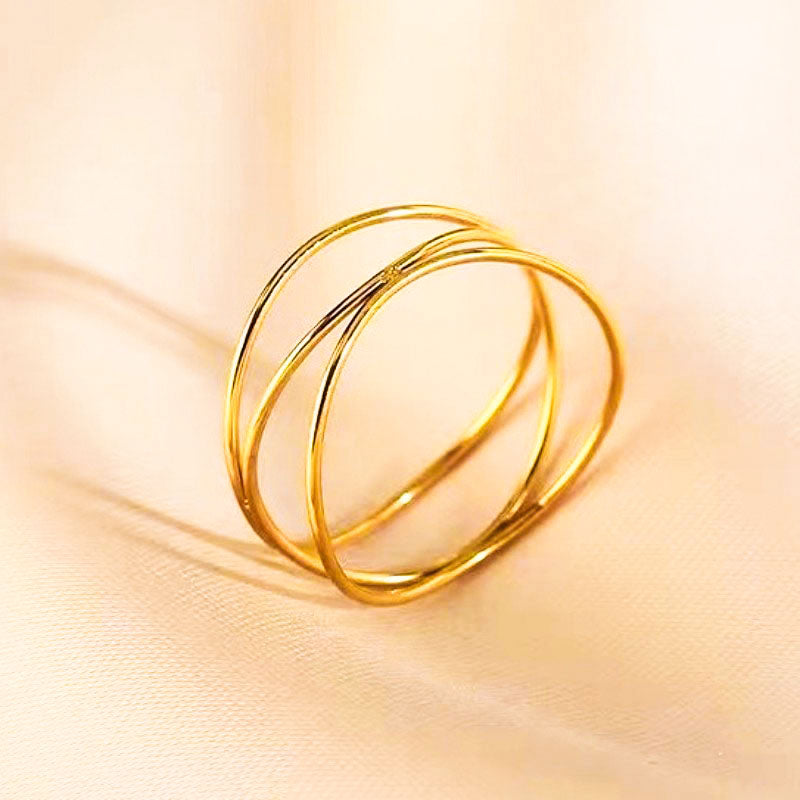 Cincin Wanita Minimalis Lapis Emas 18K - Stainless Steel, Tidak Kusam, Elegan & Terjangkau! - 我的商店