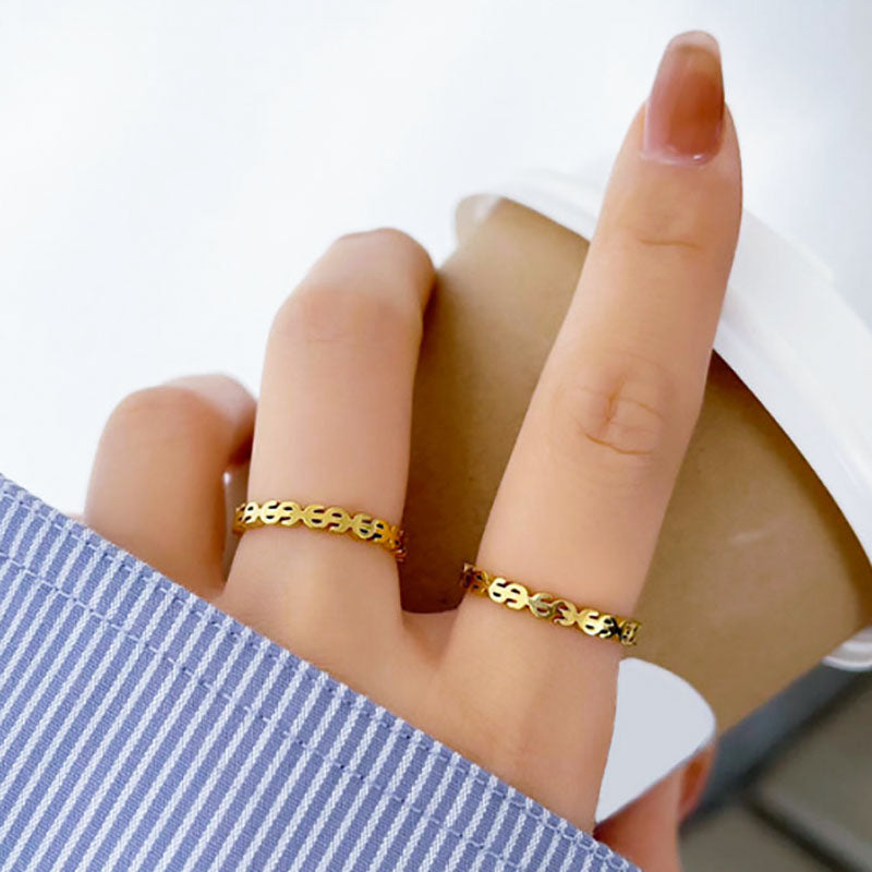 Cincin Money Catcher untuk Wanita - 18k Emas Stainless Steel Anti Pudar | Aksesoris Fashion Elegan - 我的商店