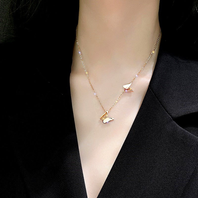 Kalung Liontin Kupu-Kupu Emas 18K - Stainless Steel Anti Kusam & Anti Karat untuk Wanita - 我的商店