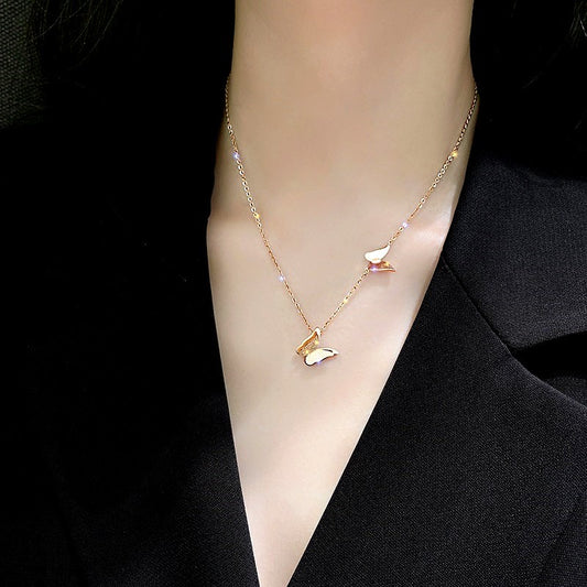 Kalung Liontin Kupu-Kupu Emas 18K - Stainless Steel Anti Kusam & Anti Karat untuk Wanita - 我的商店