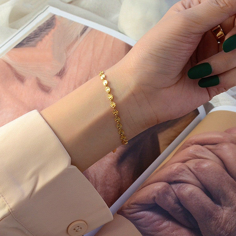 Gelang Bunga Stainless Steel untuk Sahabat - Rantai Emas Anti Kusam, Hadiah Perhiasan Spesial - 我的商店