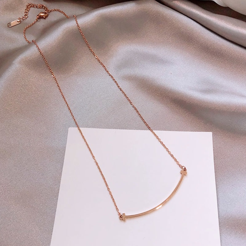 Kalung Senyum Emas Rose 18K - Rantai Klavikula Minimalis & Anti Karat untuk Wanita - 我的商店