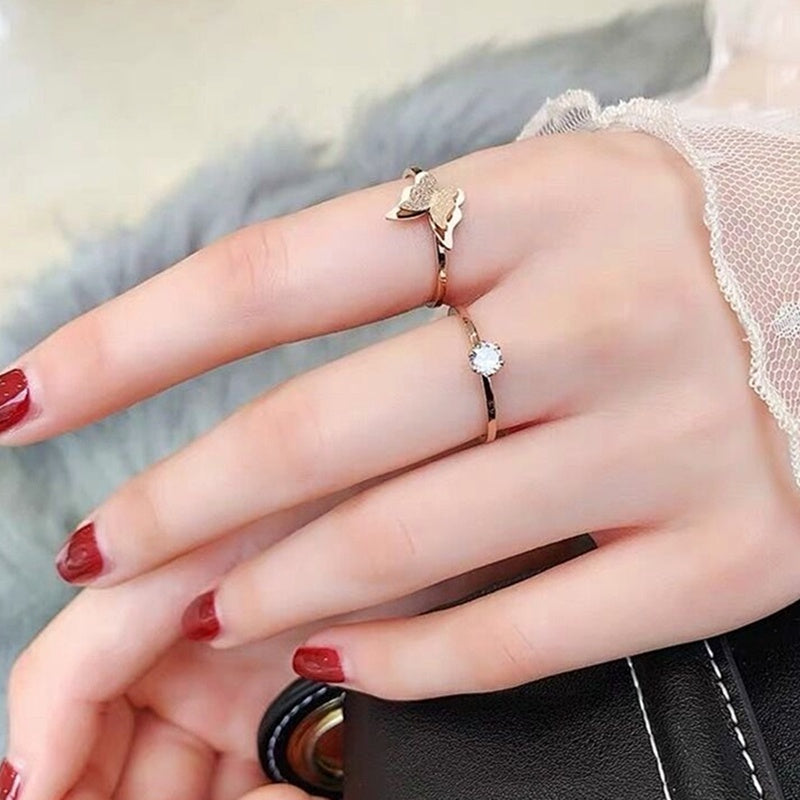 Grosir Cincin Kupu-Kupu Fashion untuk Wanita – Baja Tahan Karat, Lapisan Emas 18K, Perhiasan Mewah Kore - 我的商店