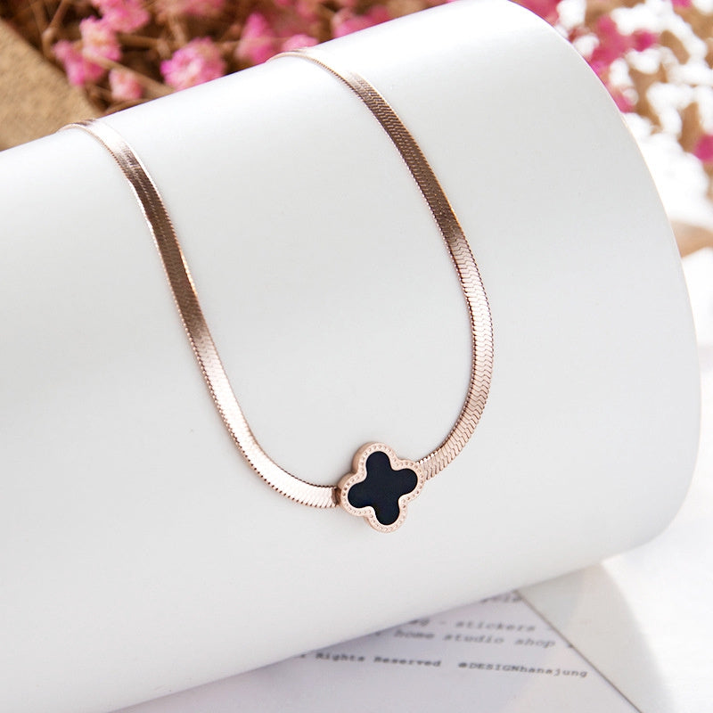 Kalung Liontin Angka Romawi Bulat 18K Emas Rose untuk Wanita – Perhiasan Baja Titanium Anti Karat - 我的商店