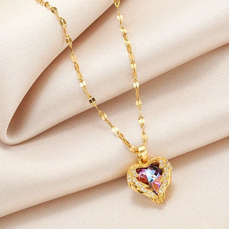 Kalung Wanita Liontin Heart of the Ocean - Stainless Steel Lapis Emas 18K, Tidak Kusam, Elegan & Trendi! - 我的商店