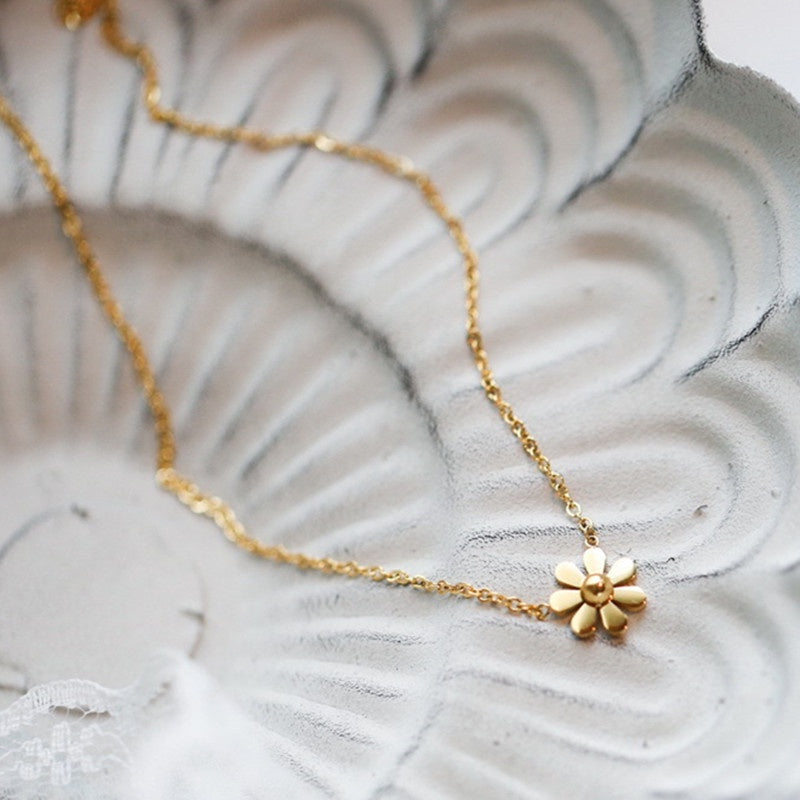 Kalung Choker Korean Daisy untuk Wanita - Pendant Bunga Emas Sederhana | Aksesoris Perhiasan Elegan - 我的商店