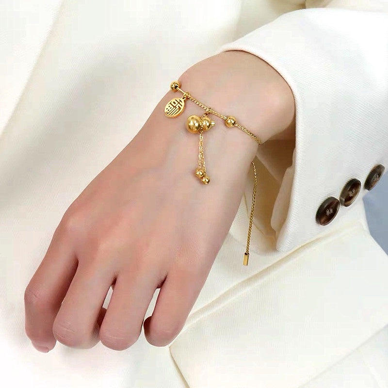 Gelang FU Labu Wanita - Stainless Steel Emas Anti Kusam, Aksesori Pembawa Hoki - 我的商店