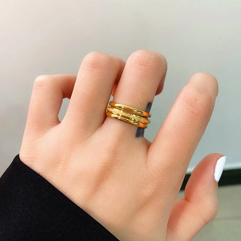 Cincin wanita anti karat stainless steel - 3pcs/set cincin emas tiga potong desain sederhana aksesoris Korea - 我的商店