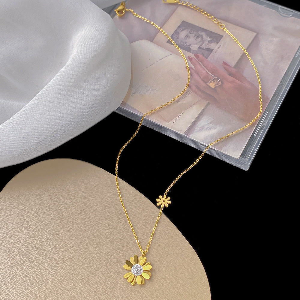 Gosir Kalung Wanita Liontin Bunga Daisy - Stainless Steel Lapis Emas, Tidak Kusam, Elegan & Trendi! - 我的商店