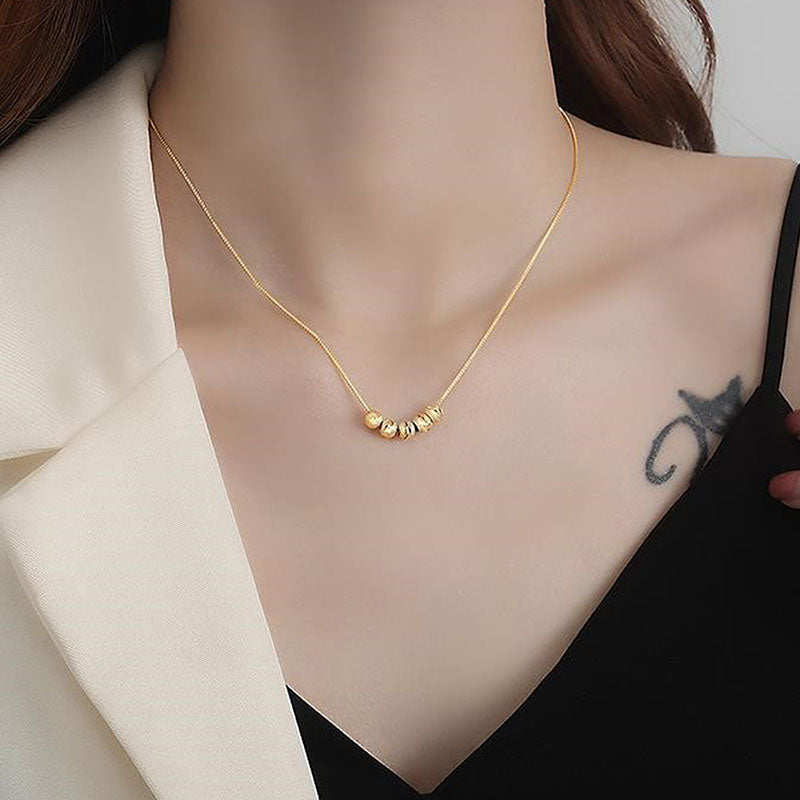 Kalung Lucky Beads Stainless Silver untuk Wanita - Rantai Emas Anti Pudar | Choker Perhiasan Elegan - 我的商店