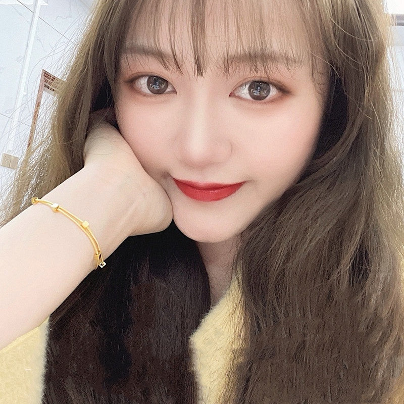 Gelang Square Double Layer untuk Wanita - Bangle Vintage Rantai Emas Anti Pudar | Perhiasan Hadiah Elegan - 我的商店
