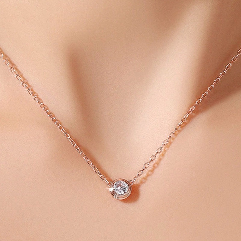 Kalung Choker Stainless Steel Gaya Korea - Liontin Berlian Mewah dengan Rose Gold, Aksesoris Wanita Elegan - 我的商店