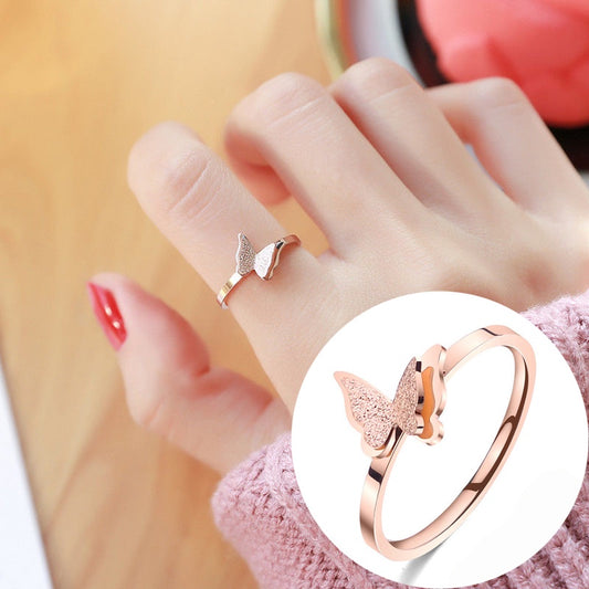 Grosir Cincin Kupu-Kupu Fashion untuk Wanita – Baja Tahan Karat, Lapisan Emas 18K, Perhiasan Mewah Kore - 我的商店