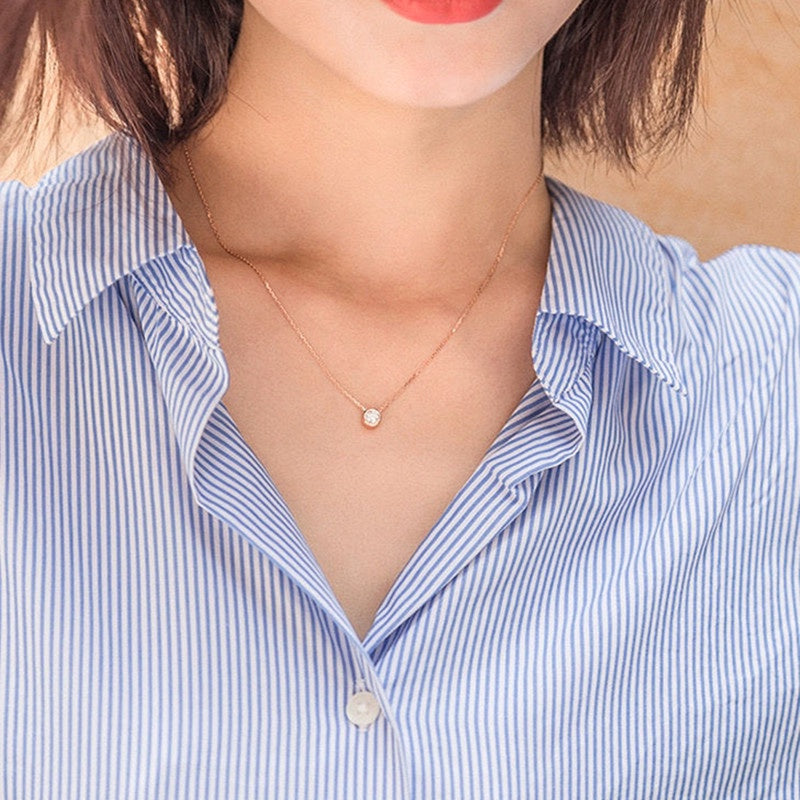 Kalung Choker Stainless Steel Gaya Korea - Liontin Berlian Mewah dengan Rose Gold, Aksesoris Wanita Elegan - 我的商店