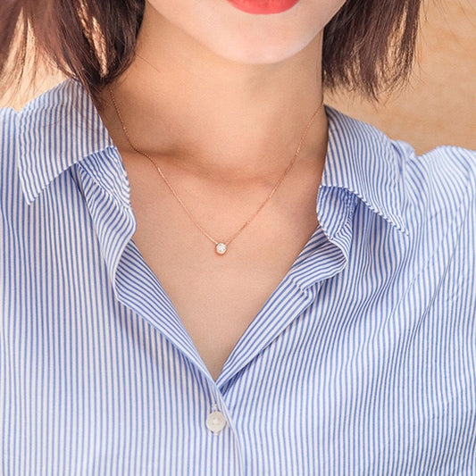 Kalung Choker Stainless Steel Gaya Korea - Liontin Berlian Mewah dengan Rose Gold, Aksesoris Wanita Elegan - 我的商店