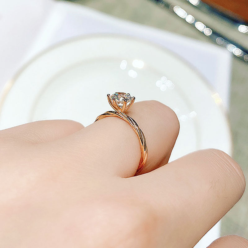 Cincin Janji Lapisan Emas 24k untuk Wanita - Stainless Steel | Perhiasan Hadiah Pertunangan Elegan - 我的商店