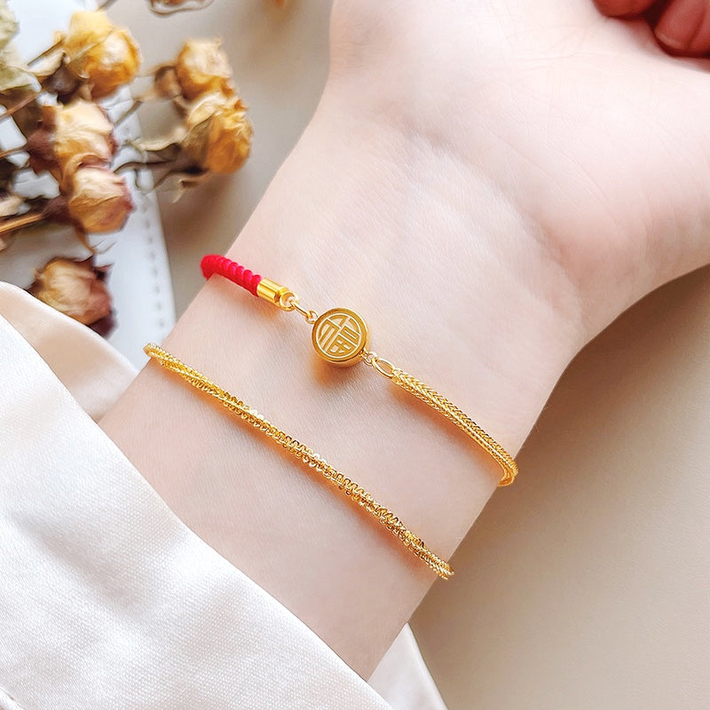 Gelang Lucky FU untuk Wanita - Rantai Emas Anti Pudar | Aksesoris Perhiasan Elegan - 我的商店