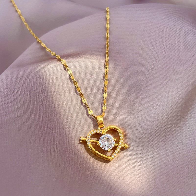 Kalung Couple Berlian Bentuk Hati - Stainless Steel Lapis Emas 18K, Hadiah Romantis untuk Pasangan - 我的商店