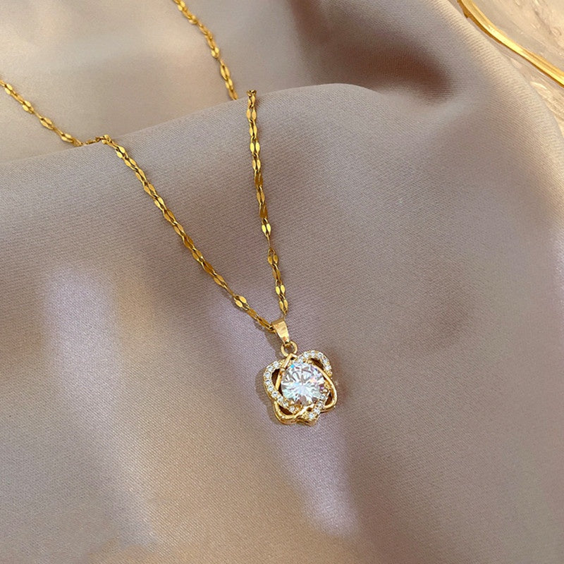 Kalung Couple Berlian Gaya Korea - Dua Hati Stainless Steel Lapis Emas, Hadiah Spesial - 我的商店