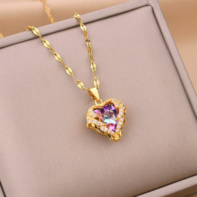 Kalung Wanita Liontin Heart of the Ocean - Stainless Steel Lapis Emas 18K, Tidak Kusam, Elegan & Trendi! - 我的商店